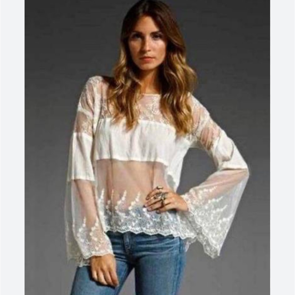 Free People Angel Wings Sheer Eyelet
Lace Panel Blouse Ivory/ Cream Size Medium.